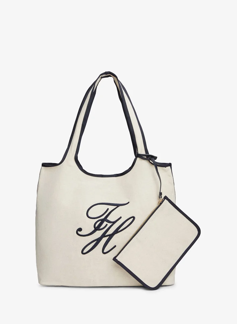 تومي هيلفيغر Canvas Beach Tote Bag WiPouch